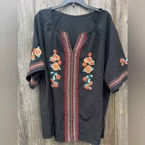 Embroidered Black Women's Top
